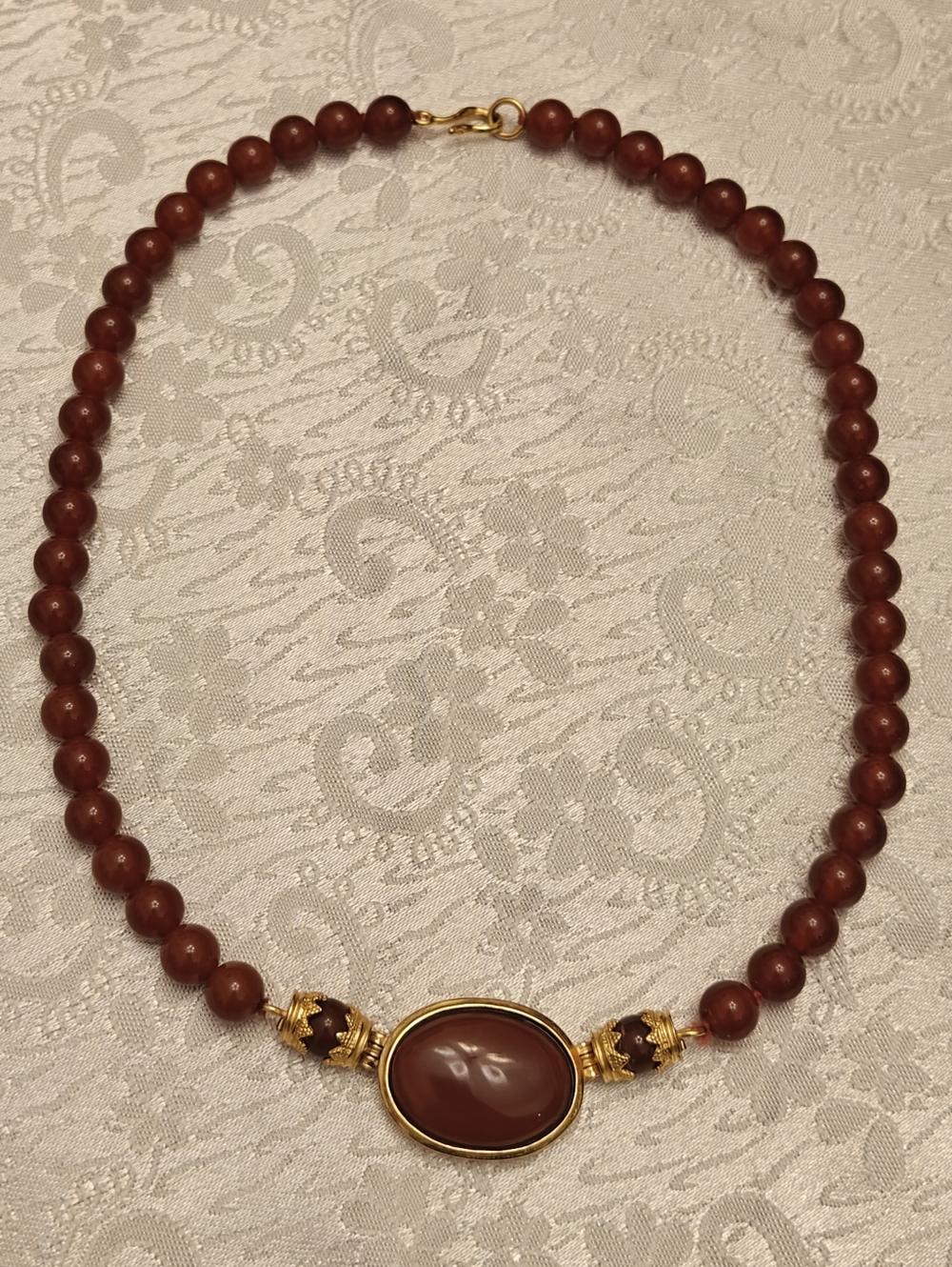 Vintage Genuine Carnelian Stone 24K Gold Plated Necklace MMA Museum Replica